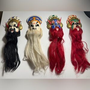 4 Chinese Opera Masks Faces Huishan Clay Figurines Wall Hang Vintage Rare
